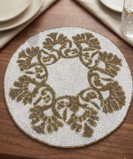 Pearl Beaded Table Mat - White