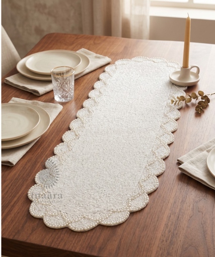Pearl Beaded Table Runner - White