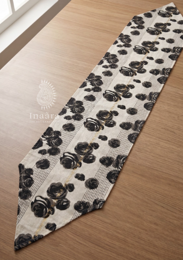 Rose  Table Runner- White & Black