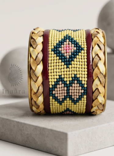 Braided Leather W/ Bead Cuff Bracelet 