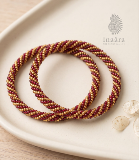 Beaded Bangles-  Maroon/2pcs