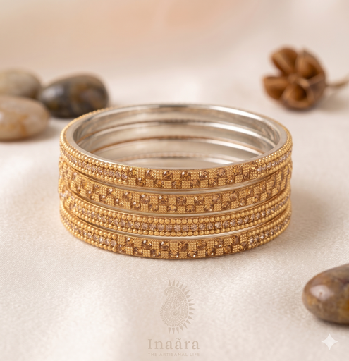 Stone Bangle Golden -Set of 4