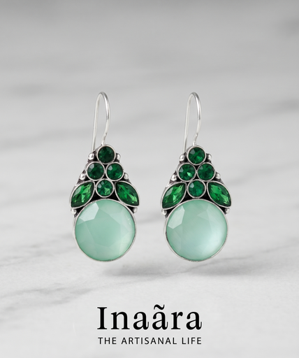 Multi-Gem Earrings - Dark Green