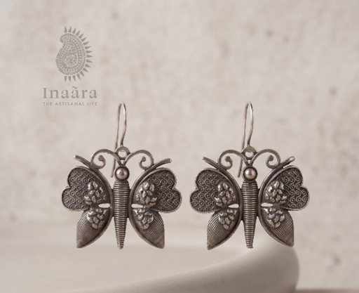 Butterfly pattern brass earrings