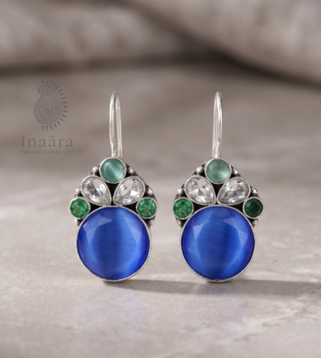 Multi-Gem Earrings - Navy Blue