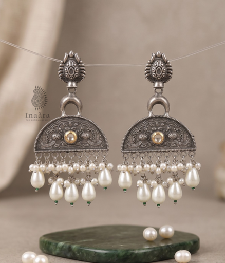 Silver-toned Peacock Motif- White