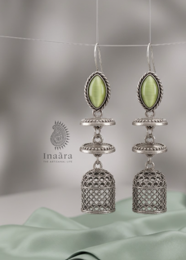 Chandni Oxidized Jhumka Earrings- L Green