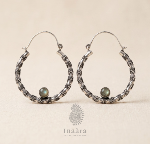 Textured Silver Gemstone Hoops