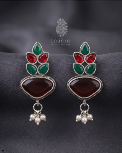 Red & Green Stone Drop Earrings