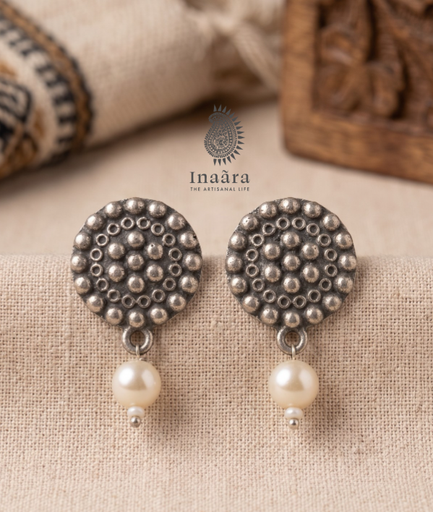 Oxidized Silver Textured Round Studs