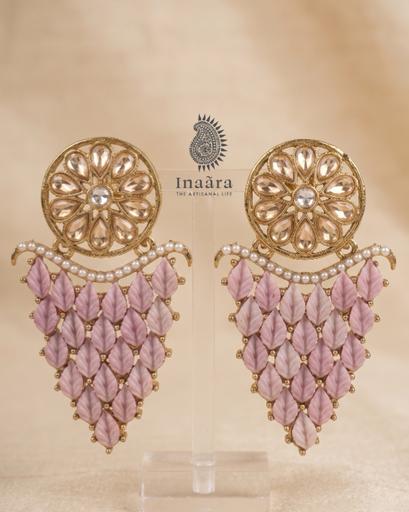 Al Maha Pink Leaf Chandelier Earrings