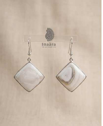 Silver Rhombus White Stone Dangles