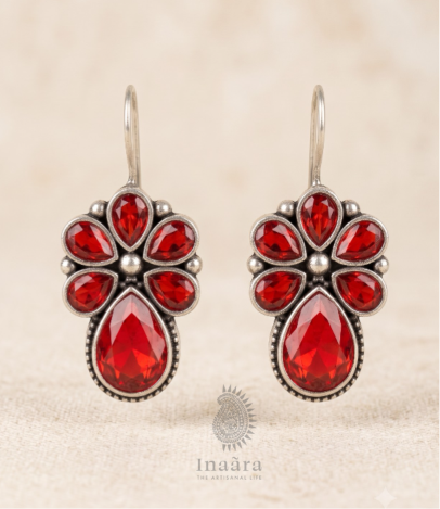 Midnight Red Artisanal Floral dangle Earrings