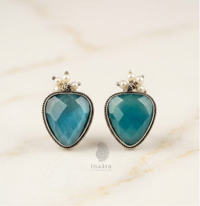Teardrops Chalcedony Earrings-Lightblue