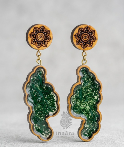 [earrings, Bindiya, Jewellery] Wooden Emerald Meadow Dangles Earrings