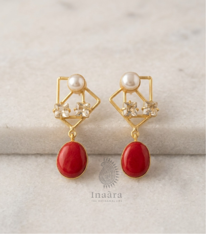 Pearl and Ruby Dangle Earrings