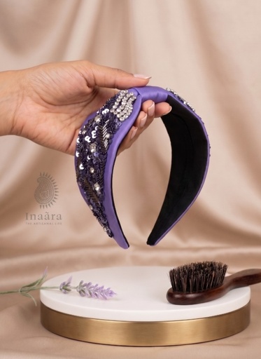 Baroque Hand Embroidered Hairbands -Purple