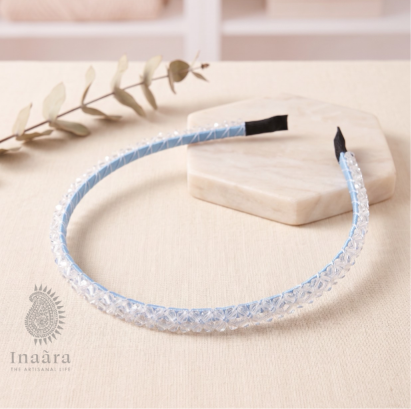 Handmade white crystal beads slim- Blue