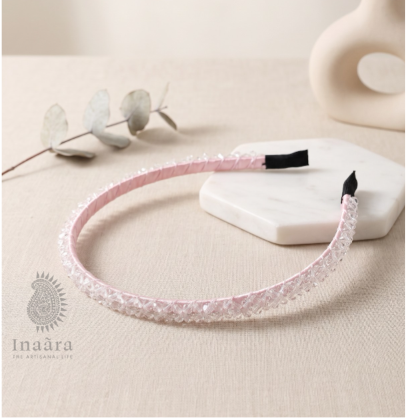 Handmade white crystal beads slim- L Pink