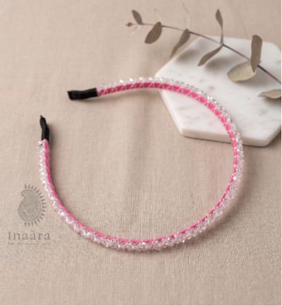 Handmade white crystal beads slim- Dark Pink 