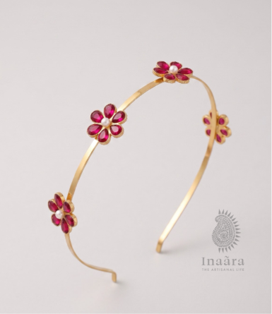 Flower  Kundan Headband-Pink