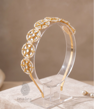 Handmade Kundan Headband -white