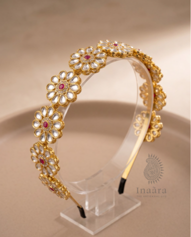 طوق شعر كوندان مصنوع يدويًا بتصميم زهور