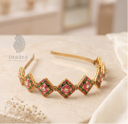 Handmade Kundan Headband Diamond-Panel