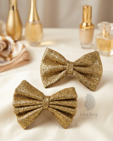 Glittered Bow Hair Clips- golden