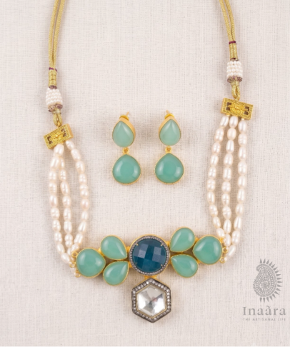 Aura Mint & Pearl Kundan Set