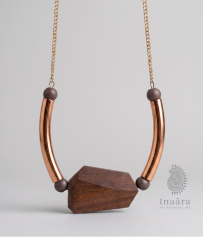 Sculpted Wood & Copper Collar