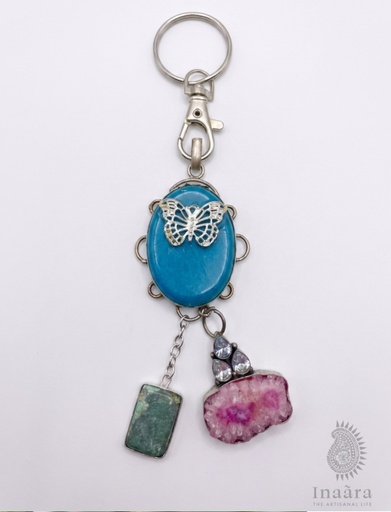 Azure Butterfly & Pink Druzy Key Chain