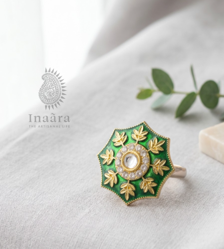 Octagonal Green Adjustable Ring 