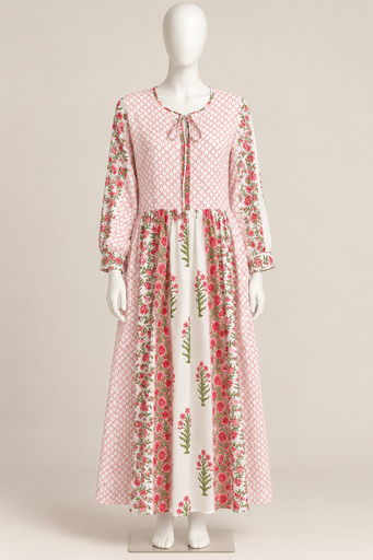 Zehra Block Printed Dress-Red