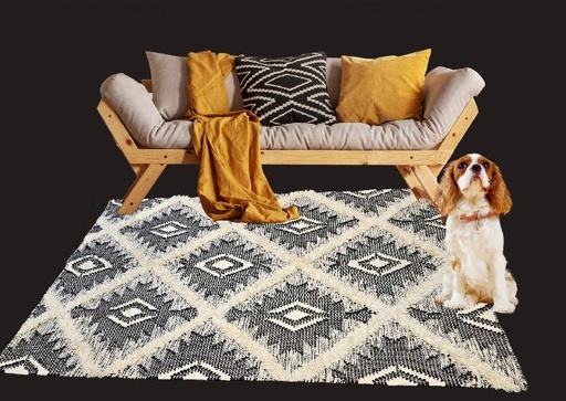[inaara_sp00127] Boho Black Handwoven Rug(6x4ft)