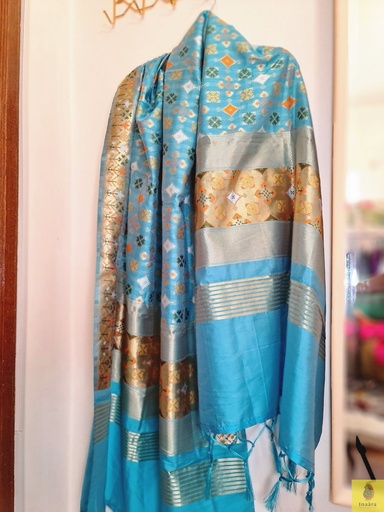 [inaara_sp00036] Banarasi Dupatta-Blue w/Patola