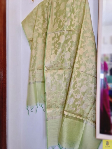 [inaara_sp00037] Banarasi Cotton Silk Dupatta - Pista