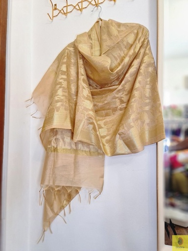[inaara_sp00040] Banarasi Cotton-silk Dupatta - Cream