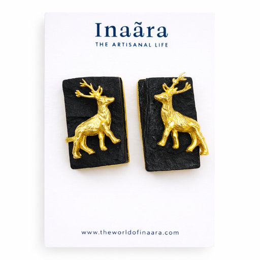 [inaara_sp00206] Artisanal Black Jasper and Deer Earrings
