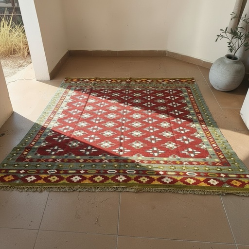 [inaara_sp00723] Zaytun Al Adham Handwoven Dhurrie(12x9ft)