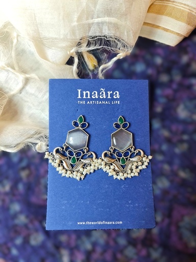 [inaara_sp00609] Peacock&Seed Pearl Monalisa Stone Earrings