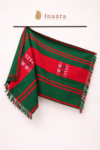 [inaara_sp00420] Naga Shawl-Green/Red