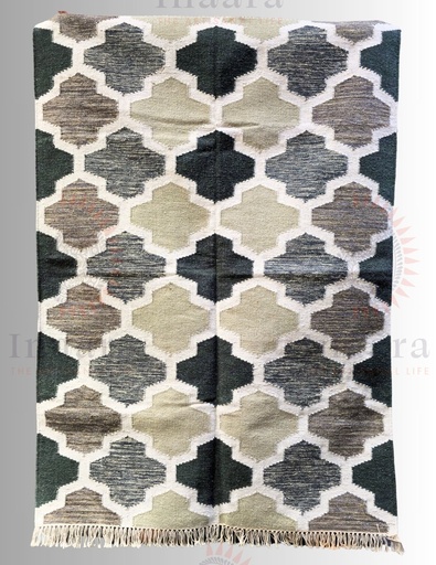 [inaara_sp00018] Arbi Wool Dhurrie -Slate Tones(6x4ft)
