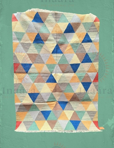 [inaara_sp00505] Pyramids Handwoven Rugs-Blue(6x4ft)