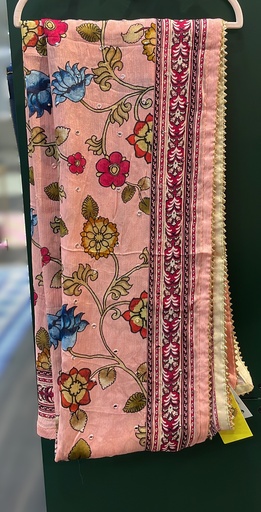 Faux Chiffon Floral Dupatta - Pink