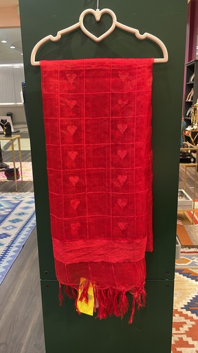 Gauzy Red Dupatta with Heart Motifs