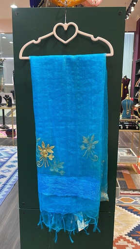 Faux Organza Silk Dupatta -Teal Blue