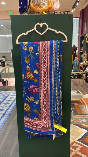 Faux Chiffon Floral Dupatta - Ink Blue
