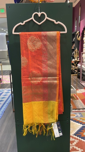Banarasi Cottonsilk Dupatta - Rust Orange