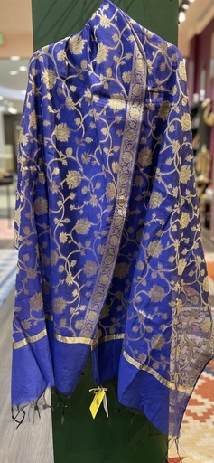 Banarasi Dupatta-Blue/Gold Floral Patterned